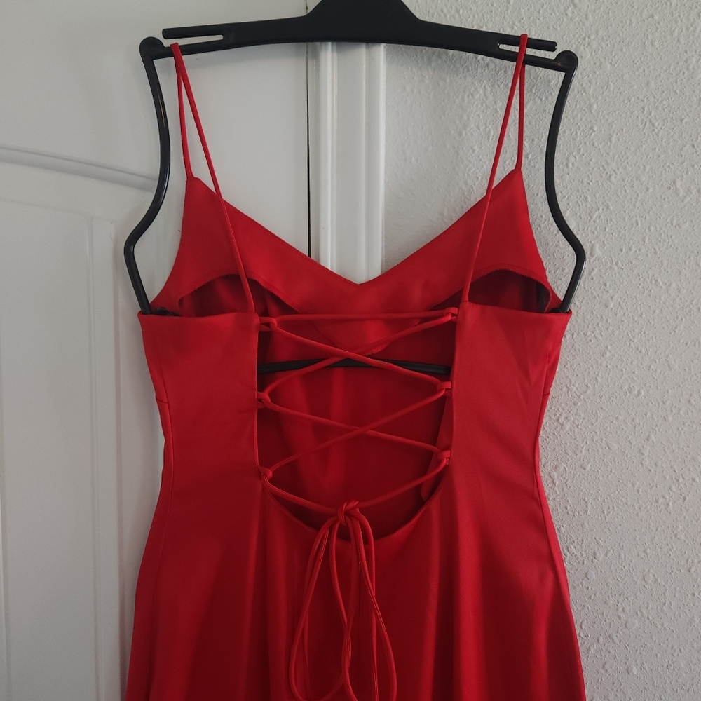 Windsor Satin Rhinestone Lace Red Prom Dress Size 7 Juniors - Picture 8 of 10